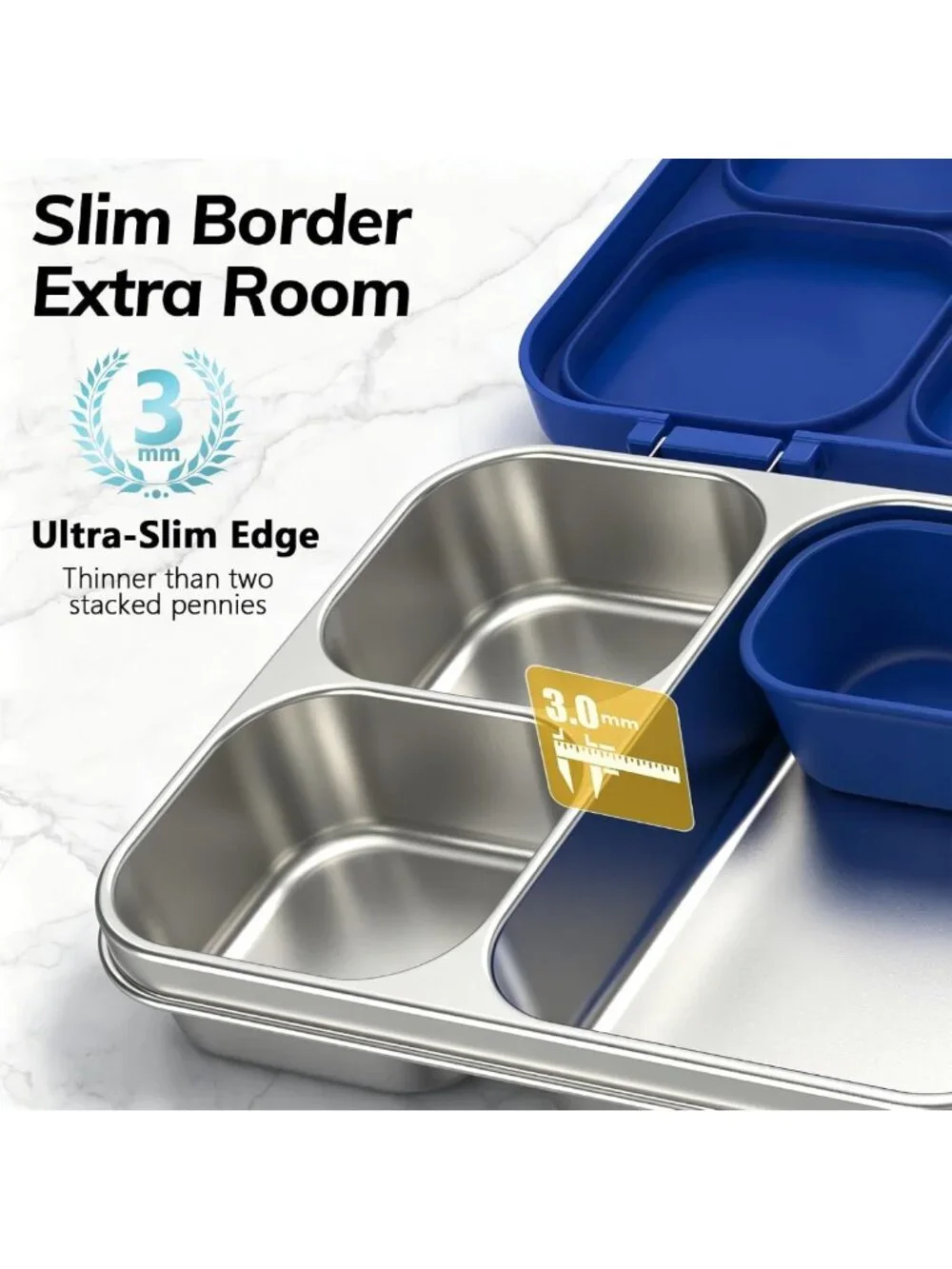 Leak-Proof Stainless Steel Bento Lunch Box, 3 Compartments, BPA-Free, 4.2 Cups